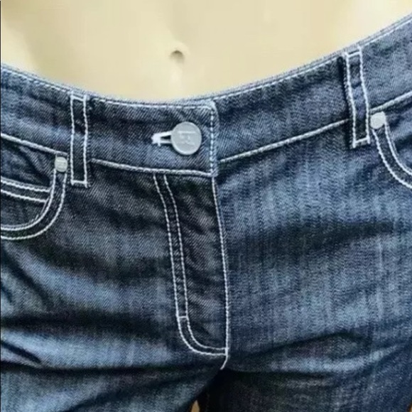 Escada Gray Blue White Stitch Straight Leg Jeans 4 - Picture 2 of 12